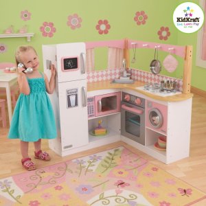 KidKraft 粉色精致角落木厨房玩具套装