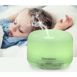 Excelvan 500ml Oil Aroma Diffuser Ultrasonic Cool Mist Humidifier LED Color Changing Lamp Light Lonizer Waterless-Auto Shut off White
