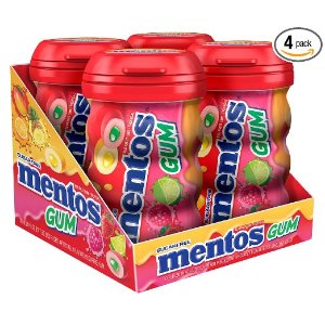 Mentos Gum Big Bottle Curvy, Tropical Red Fruit/Lime, 50 Pieces (Pack Of 4)