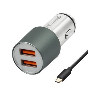 JDB Quick Charge 3.0 36W Dual USB Car Charger with Dual QC3.0 Ports and 3' Micro USB Cable