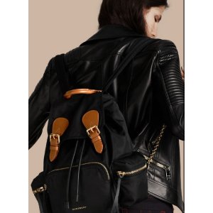 Burberry Small Leather-Trim Nylon Backpack, Black @ Neiman Marcus