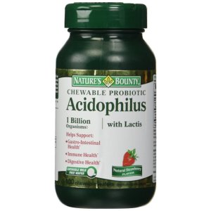 Nature's Bounty Acidophilus with Lactis Chewable Milk Free Wafers, Natural Strawberry, 3 Count