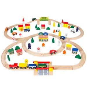 100pc Hand Crafted Wooden Train Set Triple Loop Railway Wood Track Kids Toy Play Set