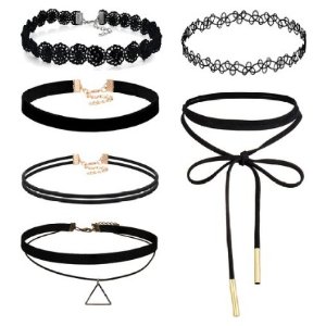 FIBO STEEL 6PCS Womens Black Velvet Choker Necklace