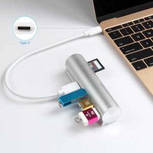 UNITEK Aluminum USB3.0 Type-C to USB3.0 3-Port Data Hub with MMC Reader
