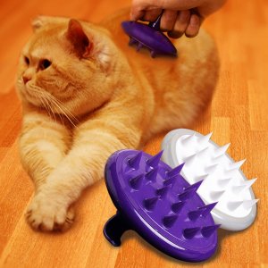 2016 New CELEMOON Ultra-Soft Silicone Washable Cat Grooming Shedding Message Bath Brush Hurtless Elastic, Purple