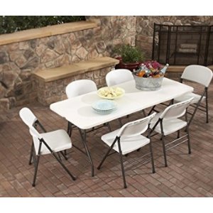 Cosco Products Centerfold Folding Table, 6-Feet, White Specked Pewter