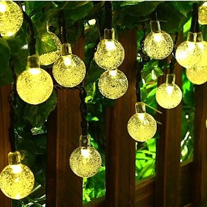 MagicLux Tech [21ft 30 Led] Solar Outdoor String Lights Globe\ Fairy Crystal Outside Hanging Lighting, 8 Mode (Steady, Flash)