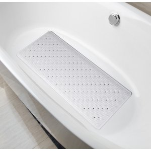 Natural Rubber Mildew Resistant Non Slip Bath Mat 15 W x 33 L Inches,Fits Any Size Bath Tub(White)