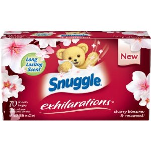 Snuggle Exhilarations Fabric Softener Dryer Sheets, Cherry Blossom and Rosewood, 70 Count