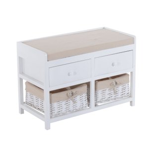 Wooden Storage Bench Seat Hallway Bathroom Wicker 2 Basket Drawer Cabinet Chest