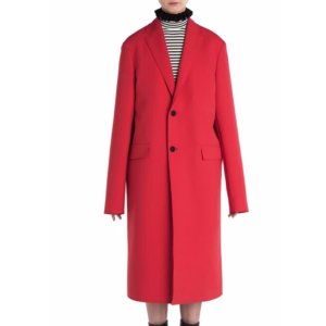MSGM Solid 正红色长款单排扣羊毛大衣