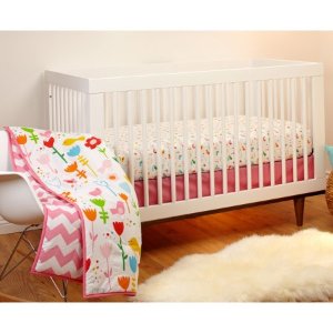 Pinwheel by Little Bedding by Nojo Reversible Sweet Tweet/Pink Chevron Print 3-Piece Crib Bedding Set