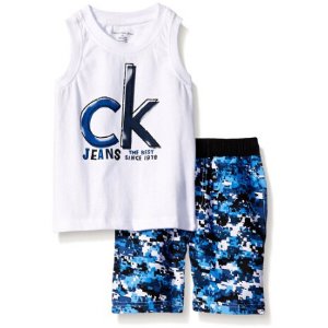 Calvin Klein Little Boys' 2 Piece Swim Set Tank Top and Printed Swim Short