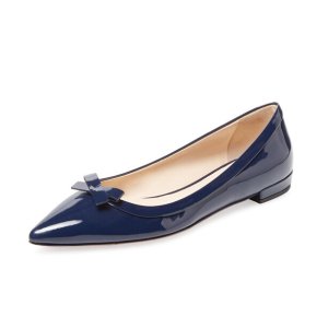 Prada Patent Leather Pointed-Toe Bow Flat