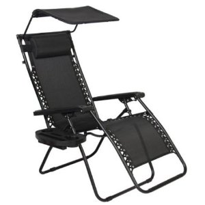 Folding Zero Gravity Recliner Lounge Chair With Canopy Shade & Magazine Cup Holder
