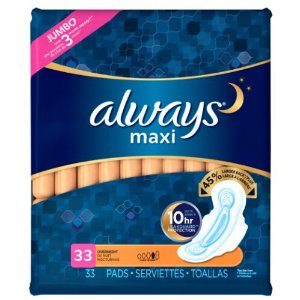 Always Maxi Pads, Overnight WithFlexi-Wings, Unscented, 33 Count
