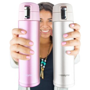 Insulated Travel Mug for Coffee And Tea by Cozyna, Stainless Steel, 16 oz, Pink and Cream