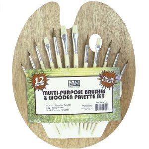 Art Advantage Wood Palette with 12 Brushes