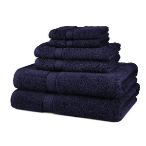 超柔软亲肤Pinzon 纯埃及棉浴巾毛巾6件套(深蓝色)