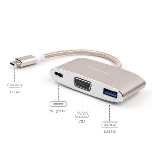 Lumsing USB 3.1 Type-C to VGA /USB 3.0/Type C Adapter Converter for The New Macbook 12 Inch Laptop