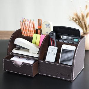 Oak Leaf 6 Compartment Office School Supply Desktop Organizer Storage Box with Drawer