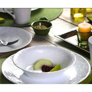 Corelle Embossed Bella Faenza 16-Piece Dinnerware Set, Service for 4, White