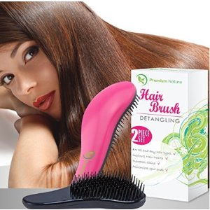 Detangling Hair Brush Set of 2, Best Detangler Comb, No Pain, Black & Pink by Premium Nature