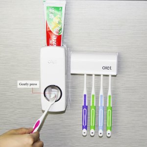 Bulletsky Automatic Toothpaste Dispenser With Super Sticky Suction Pad And Toothbrush Holder