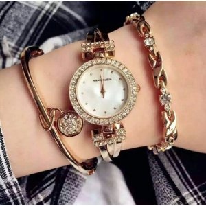 Anne Klein Women's AK/1868GBST Swarovski Crystal-Accented Gold-Tone Bangle Watch and Bracelet Set