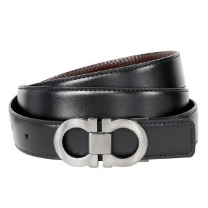 FERRAGAMO Reversible Adjustable Calfskin Leather Belt Black / Brown