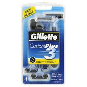 Gillette Customplus 3 Sensitive Men's Disposable Razor,4 Count
