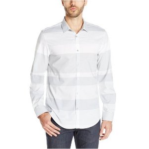 Calvin Klein Men's Long-Sleeve Yarn-Dye Wide Horizontal Shirt