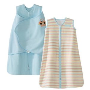 HALO SleepSack 100% Cotton Swaddle and Wearable Blanket Gift Set, Blue/Car Multi Stripe, 2 Piece