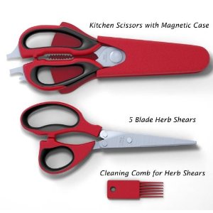 Kitchen Scissors Plus 5 Blade Herb Shears Set, Stainless Steel Plus Recipe Ebook