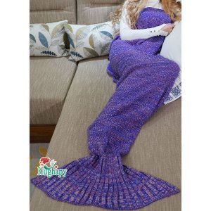 Hughapy Mermaid Tail Blanket Crochet and Mermaid Blanket for adult, Super Soft Sleeping Blanket(71"x35.5")Purple