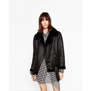 Zara FAUX FUR COLLAR BIKER JACKET