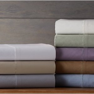 Pinzon 400-Thread-Count Hemstitch Egyptian Cotton Sheet Set - Queen, Light Grey