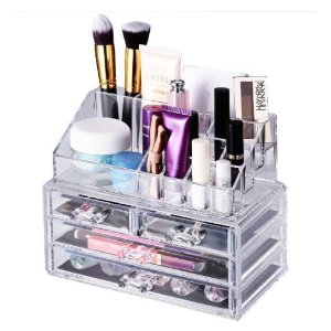 Makeup Storage Organizer,Oak Leaf Cosmetic Organizer and Jewerly Display Box - 2 Large Drawers Space and 2 Small Drawers Space