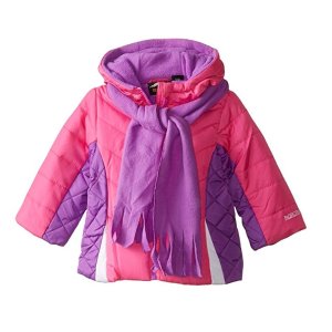 Pacific Trail Baby Girls' Color Blocked Quilted Puffer Jacket with Scarf
