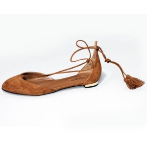 Aquazzura 女式棕色麂皮绑带平底鞋