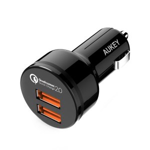 36W 2-Port Aukey Quick Charge 2.0 USB Car Charger w/ MicroUSB Cable