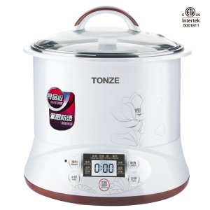 TONZE DGD22-22EG Healthy Smart 3 Ceramic Pot Electric Stew Pot, Slow Cooker Soup Maker, White, 2Qt/400W