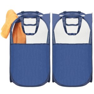 MaidMAX Pop-up Laundry Foldable Mesh Hamper with Reinforced Carry Handles, 2-Pack, Blue