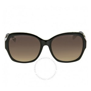 GUCCI Oversize Asia Fit Black Crystal Gold Ladies Sunglasses