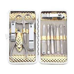 Keiby Citom Professional Stainless Steel Nail Clipper Travel & Grooming Kit Nail Tools Manicure & Pedicure Set of 12pcs with Luxurious Case(Gold)