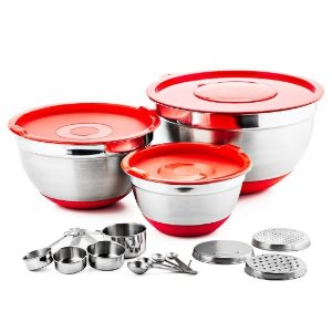 Chef's Star Professional 17 Piece Stainless Steel Mixing Bowl Set with Anti-Slip Silicone Base