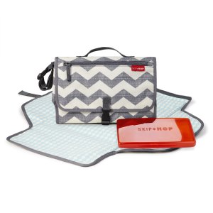 Skip Hop Baby Pronto Portable Changing Station with Cushioned Changing Mat and Wipes Case, 3 Pockets, Chevron