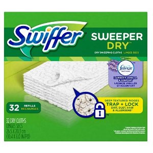Swiffer Sweeper Dry Sweeping Pad Refills with Febreze Lavender Vanilla & Comfort Scent, 32 Count