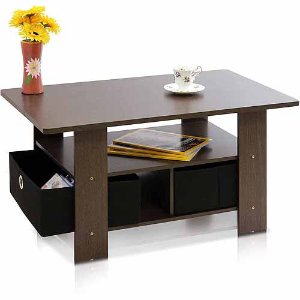 Petite Coffee Table with Foldable Bin Drawer